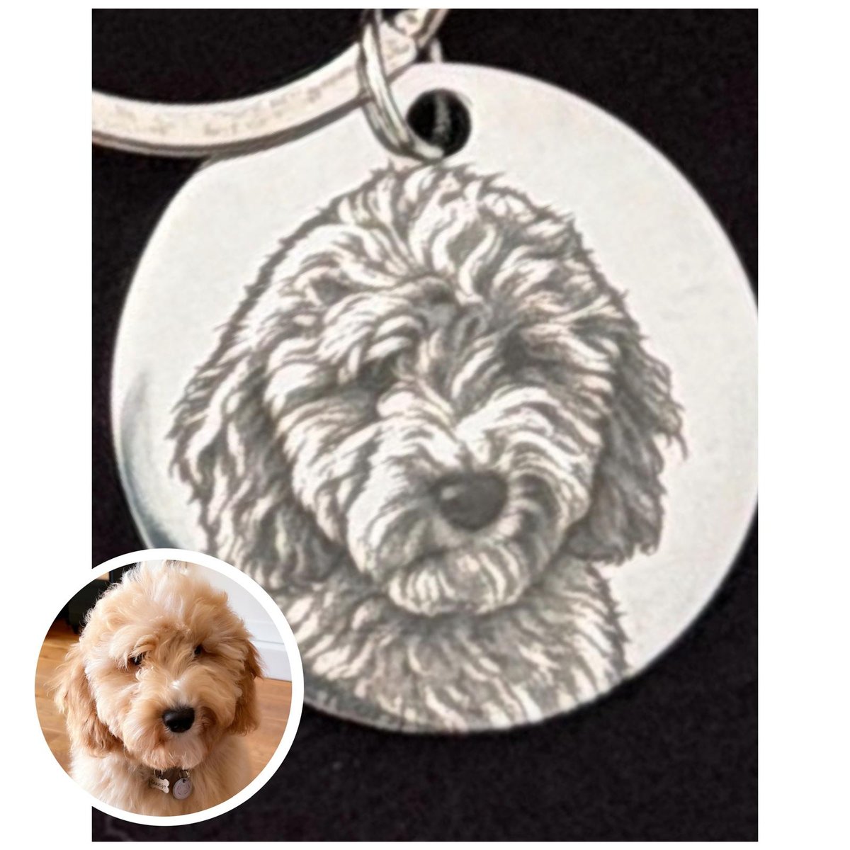Ronde sleutelhanger met foto-gravure van een hond
